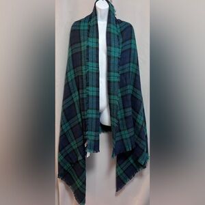 OLD NAVY Blue & Green Plaid Long Scarf Unisex Wrap Fringe 78”x 39.5”‎ NWT
